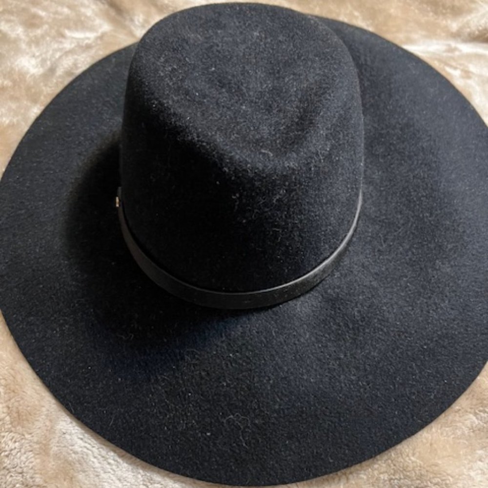 NWT Inverni Italian Black Rabbit Hair Wide Brimmed Hat 58cm